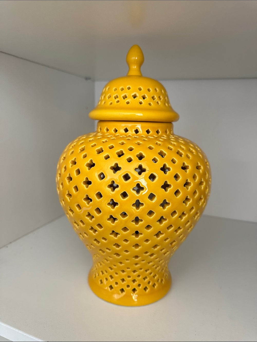 Yellow Ceramic Lattice Ginger Jar - Home Accents
